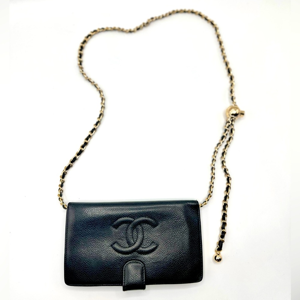 Pre-owned Authentic Black CC Caviar Long  Wallet